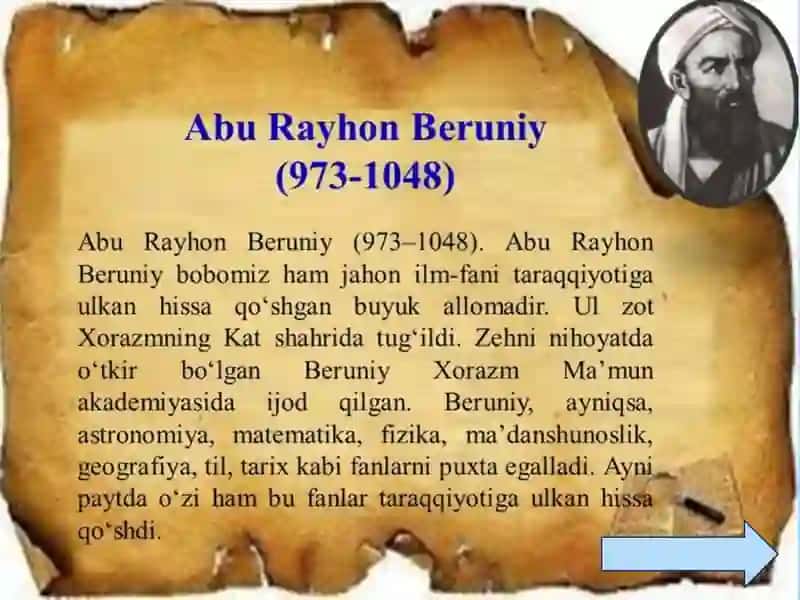 Abu Rayxon Berunining jahonilm-faniga qo'shgan hissasi 2