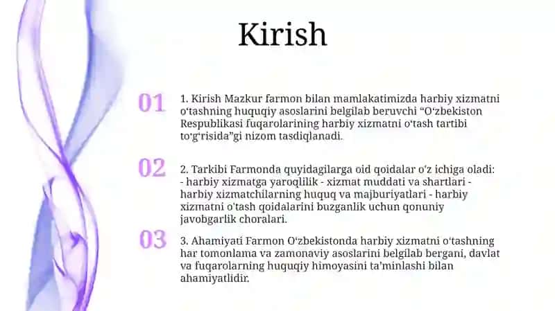 O‘Zbekiston Respublikasi Fuqarolarining Harbiy Xizmatni O‘Tash Tartibi To‘G‘Risidagi Nizomni Tasdiqlash Haqida 2