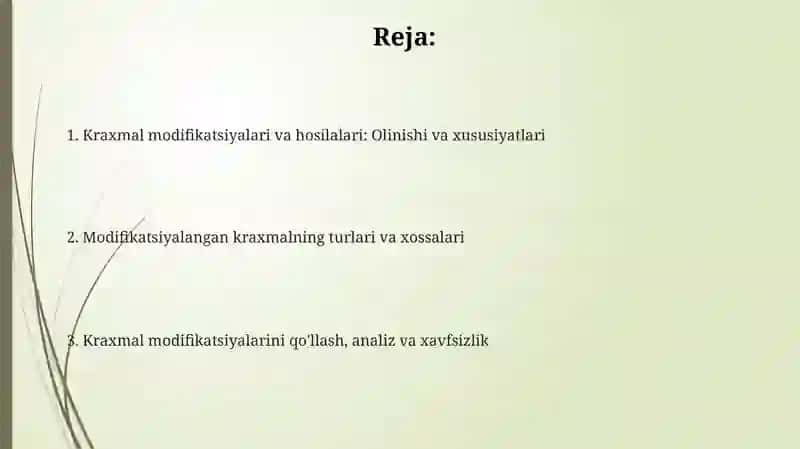 Kraxmal modifikatsiyasi va xosilalari olinishi, hamda ularning xossalari 2