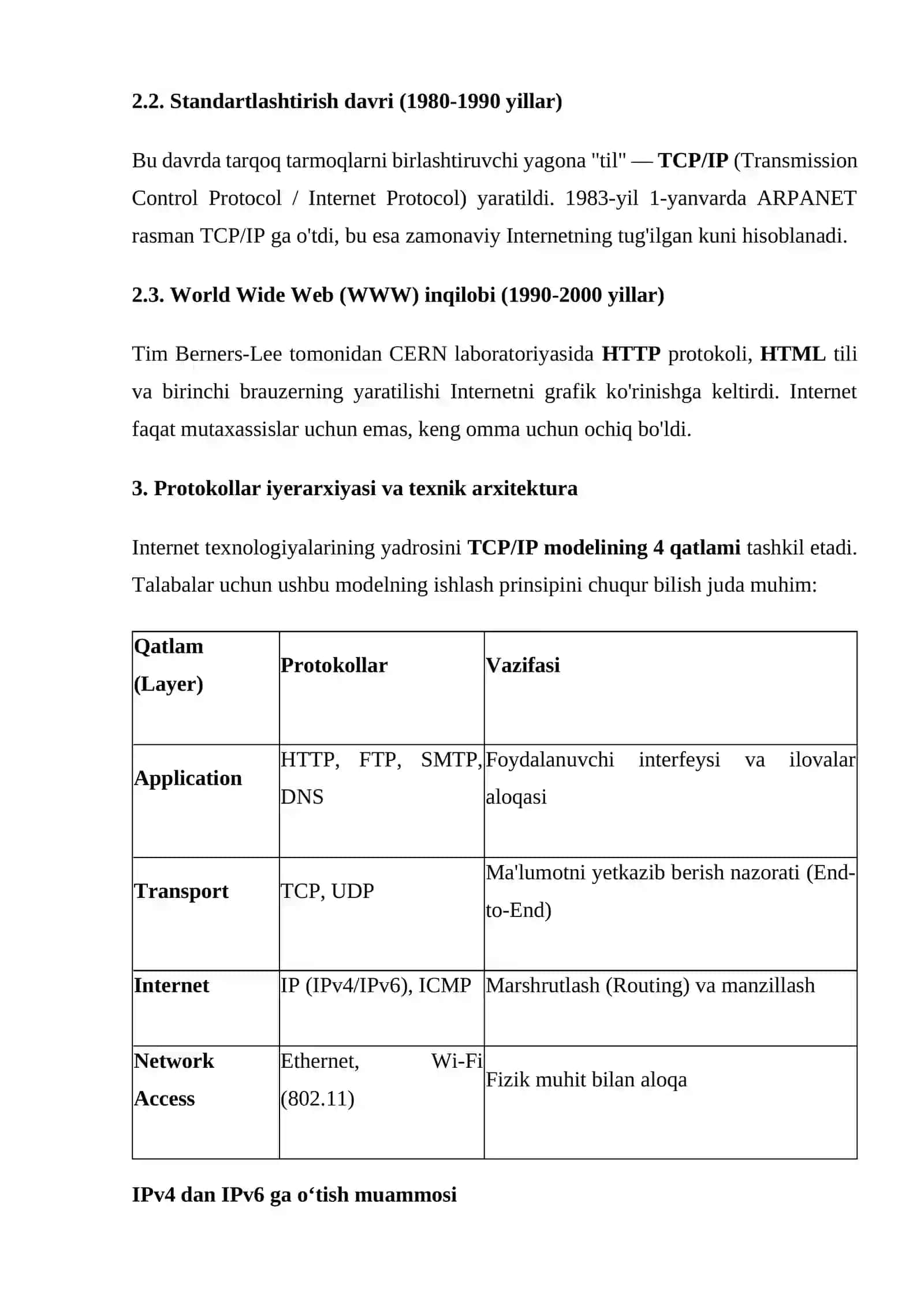 Internet texnologiyalarining mazmuni va rivojlanish tarixi 2