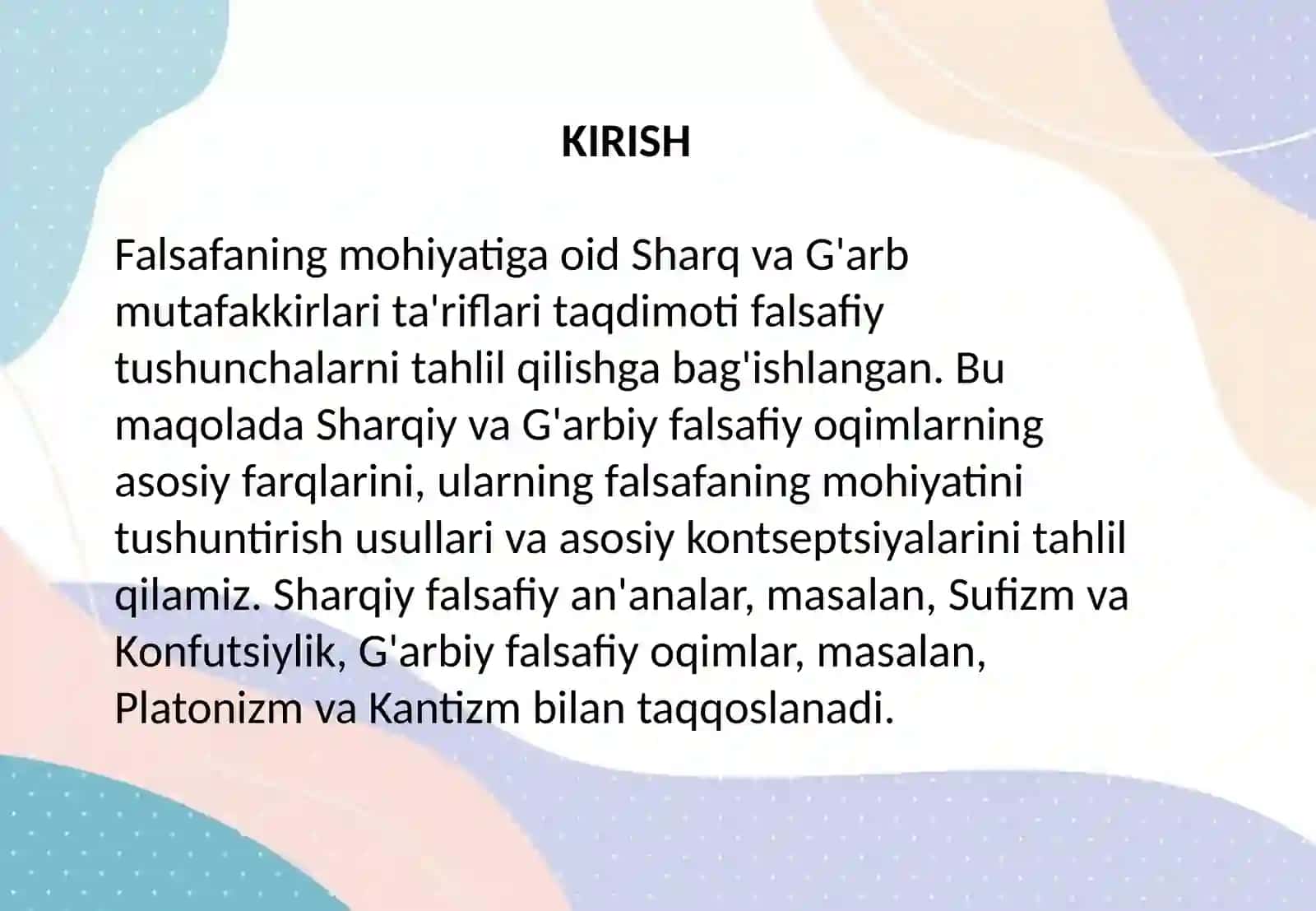 Falsafaning mohiyatiga oid Sharq va G'arb mutafakkirlari ta'riflari 2