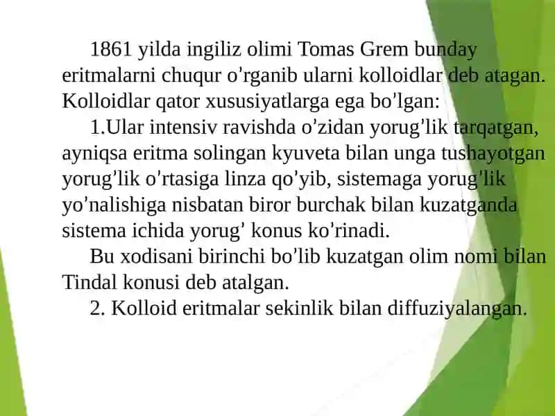Kolloid kimyo fanini dispers (maydalangan) sistemalar va sirt xodisalarining fizik kimyosi 2