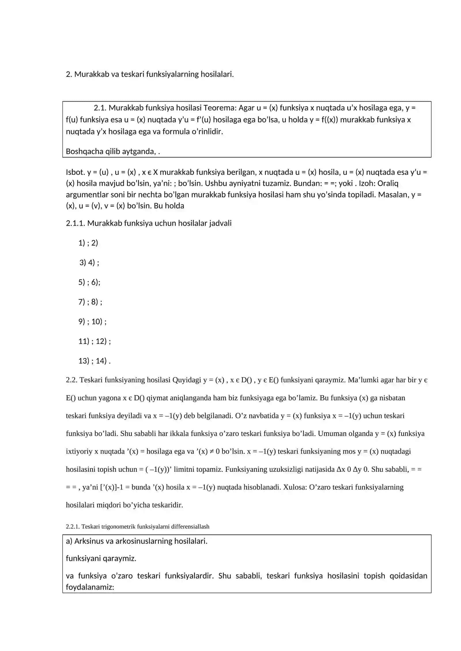 Funksiyaning differensiallanuvchanligi va uzluksizligi orasidagi bog’lanish 2