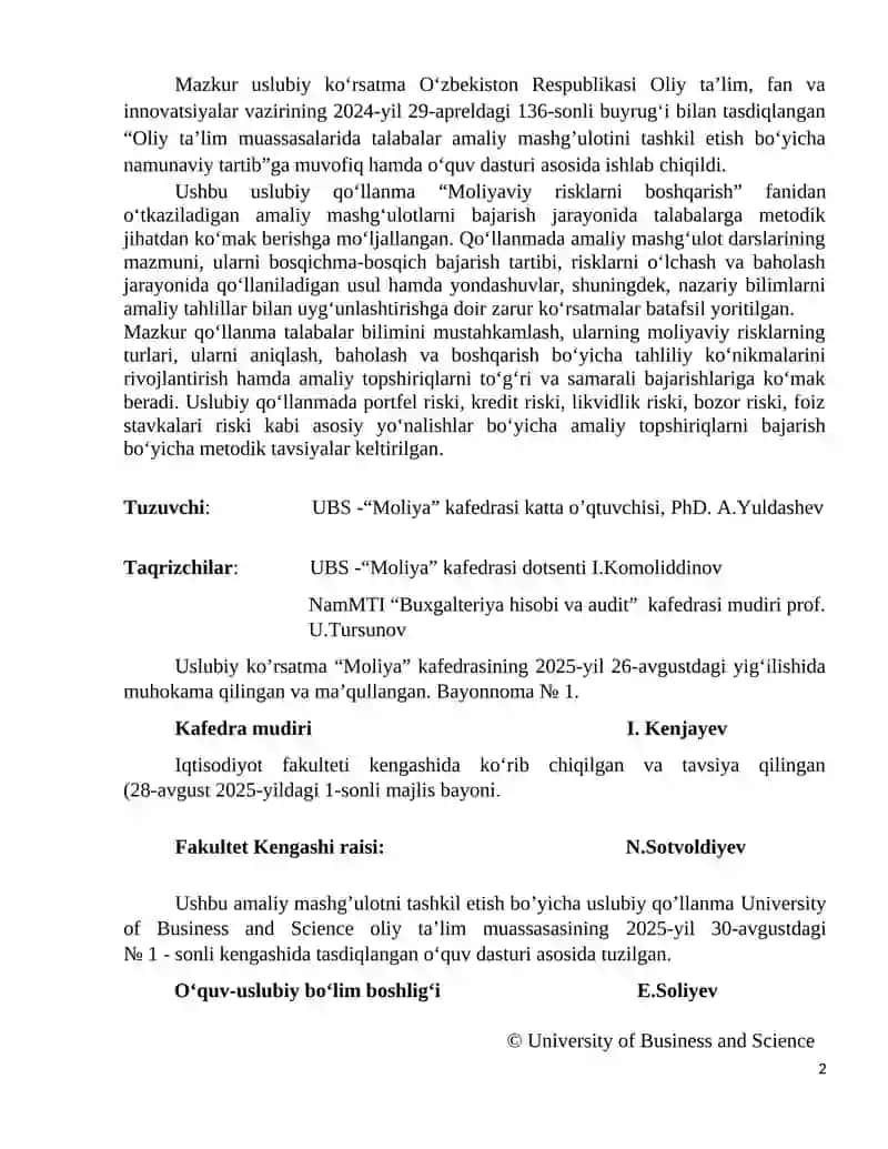 Moliyaviy Risklarni Boshqarish 2
