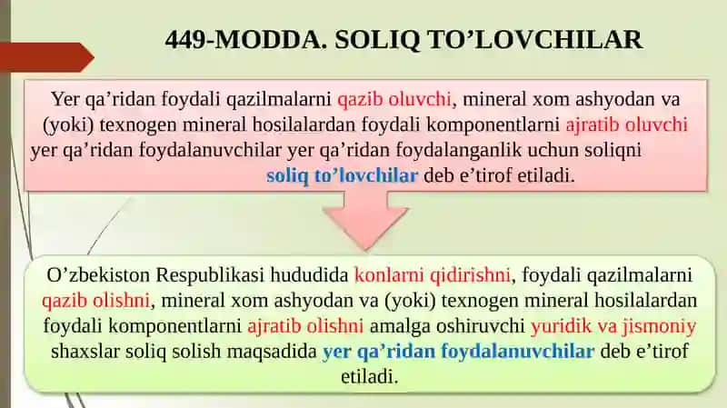 YER QA’RIDAN FOYDALANGANLIK UCHUN SOLIQ(Soliqkodeksining449-454-moddalari) 2