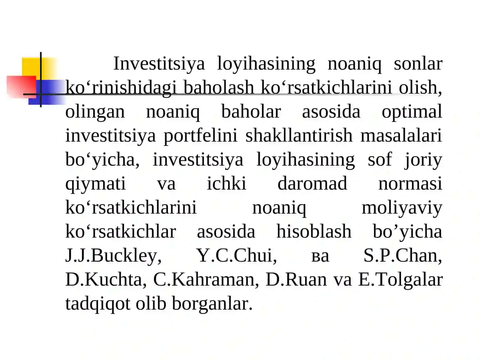 INVESTITSIYA LOYIHALARINI MOLIYAVIY-IQTISODIY BAHOLASHNING ASOSIY USULLARI 2