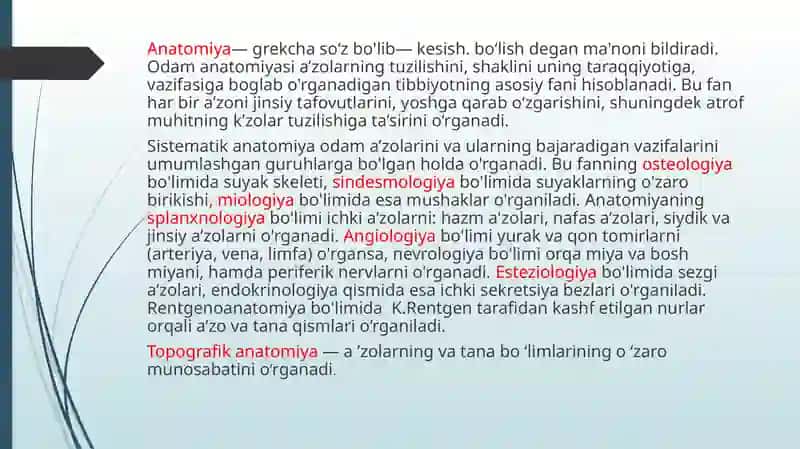 Odaman anatomiyasi fanining maqsadi va vazifalari 2