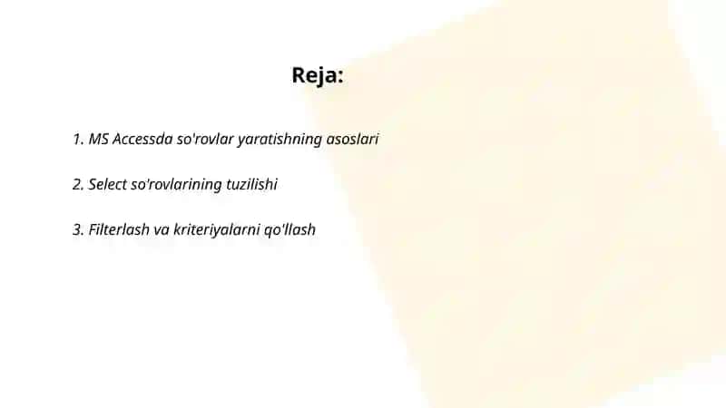 MS Accessda so'rovlar yaratishning asoslari 2
