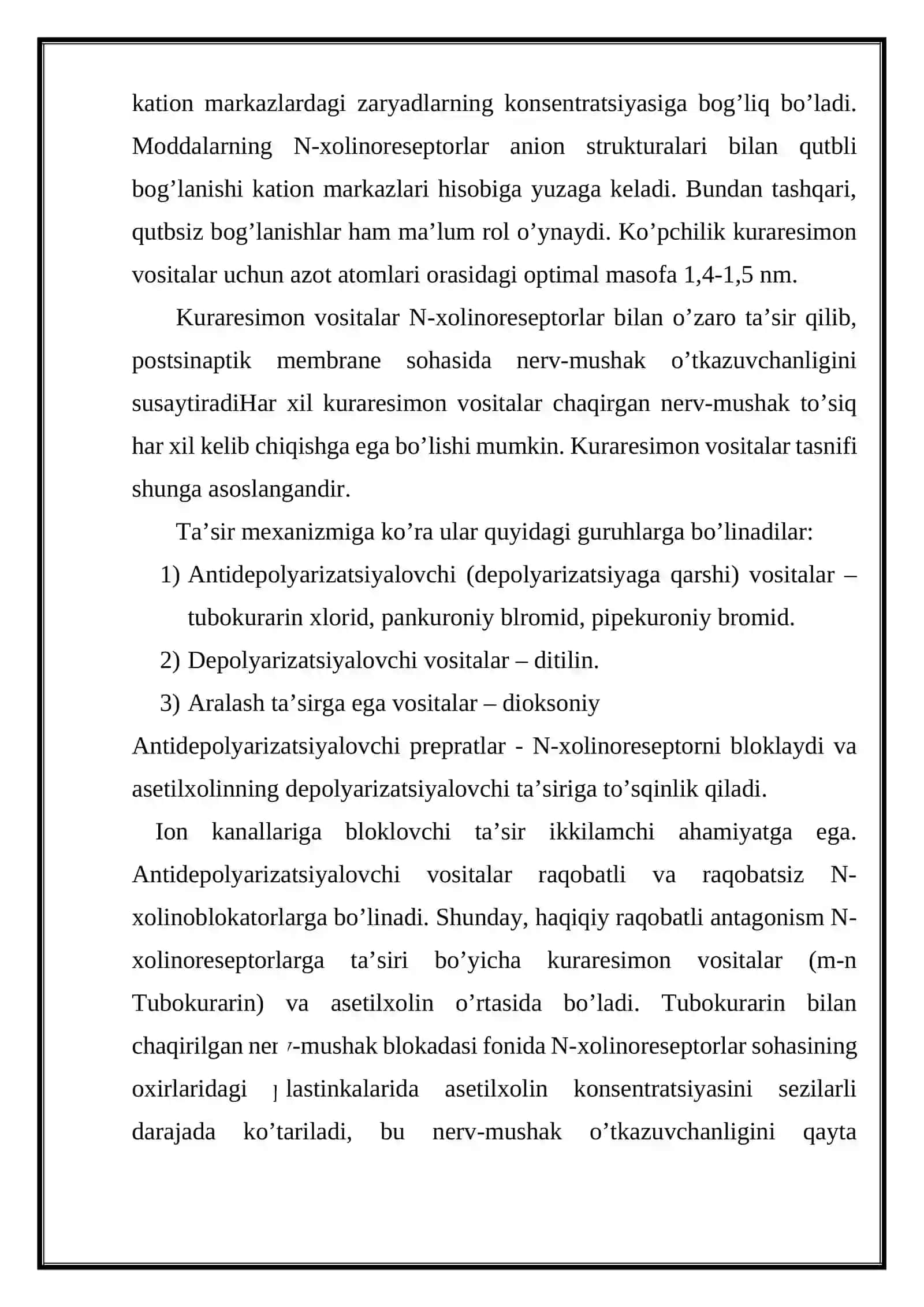 Kuraresimon vositalar yoki periferik ta'sir etuvchi miorelaksantlar 2