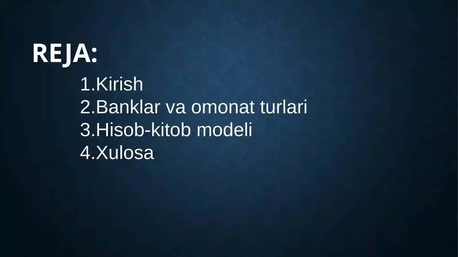 Omonat mahsulotlarining qo‘shimcha daromad modeli. (3 ta bankning omonatlari turlari bo‘yicha real daromadni Excel hisob-kitobi bilan taqdimotda aks ettiring) 2