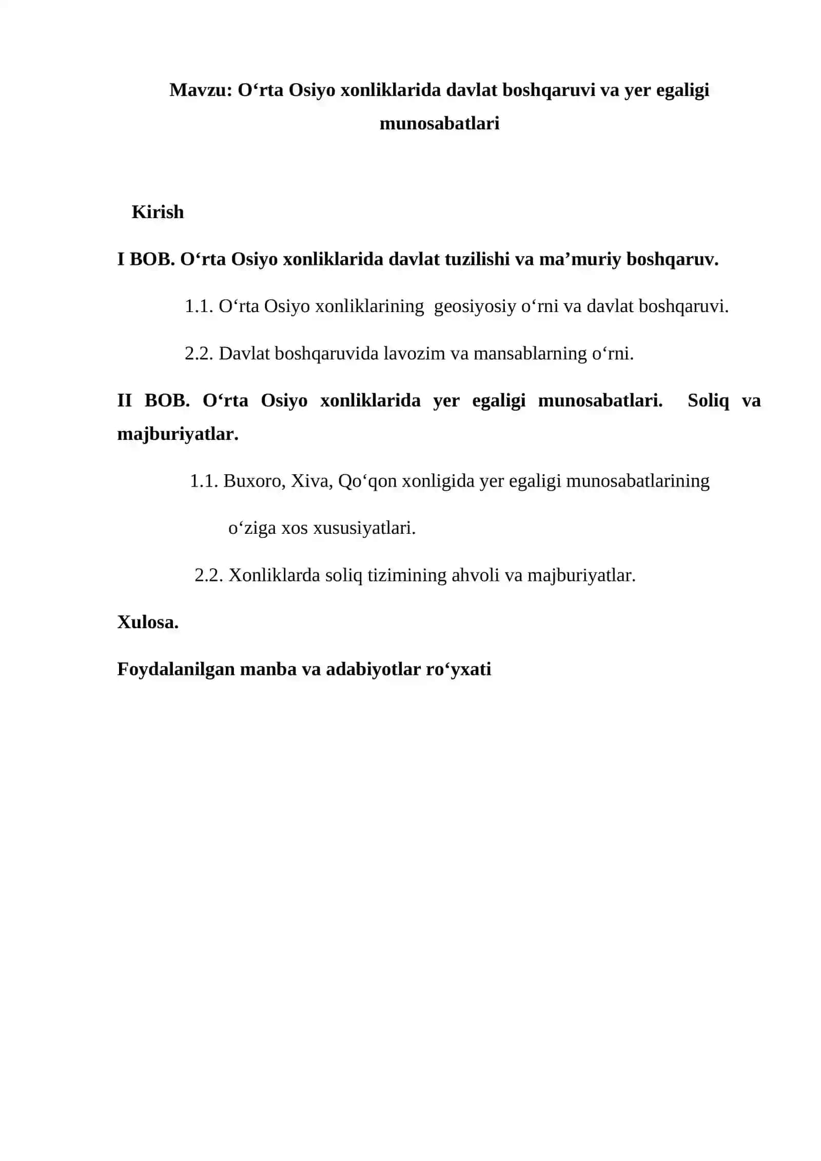 O‘rta Osiyo xonliklarida davlat boshqaruvi va yer egaligi munosabatlari 2