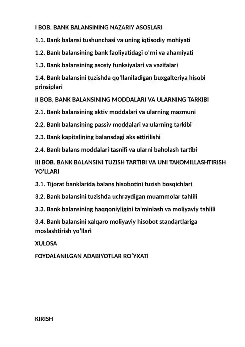 Bank balansi, uning moddalari va tuzish tartibi. 2