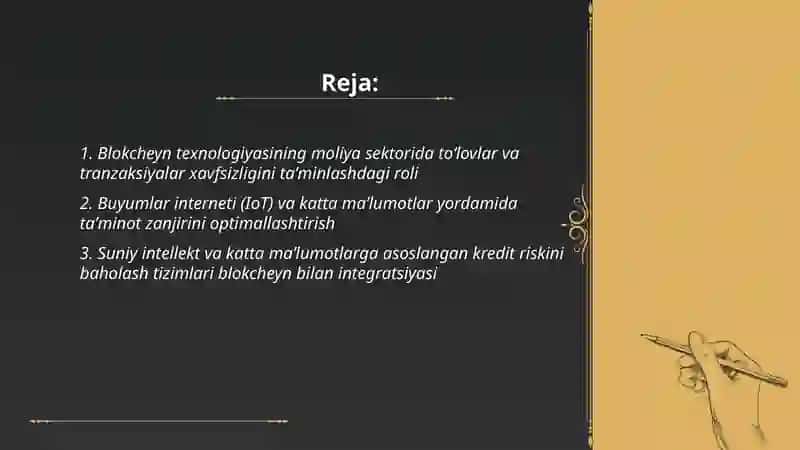 Blokcheyn buyumlar interneti suniy intelekt katta malumotlar iqtisodiy tarmoqlarda qollanilishi 2