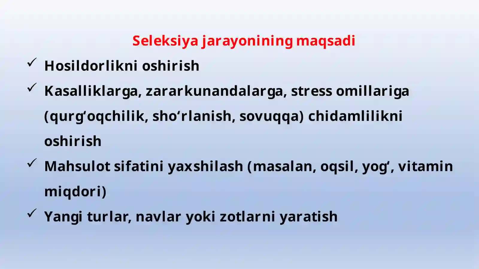SELEKSIYA JARAYONINI TASHKIL ETISH 2