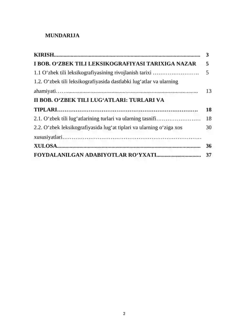 O`zbek tili leksikografiyasi. Lug`at turlari va tiplari kurs ishi. 2