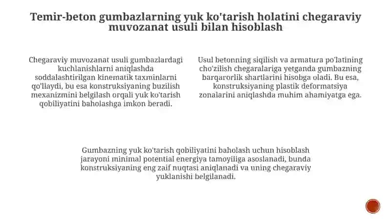 Temir-beton gumbazlarning yuk ko'tarish holatini hisoblash 2