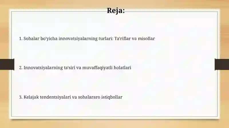 Innovatsiyalarning sohalar boʻyicha turlari 2