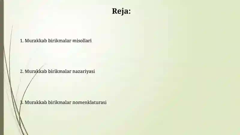 Kompleks birikma nazariyalari va nomenklaturasi 2
