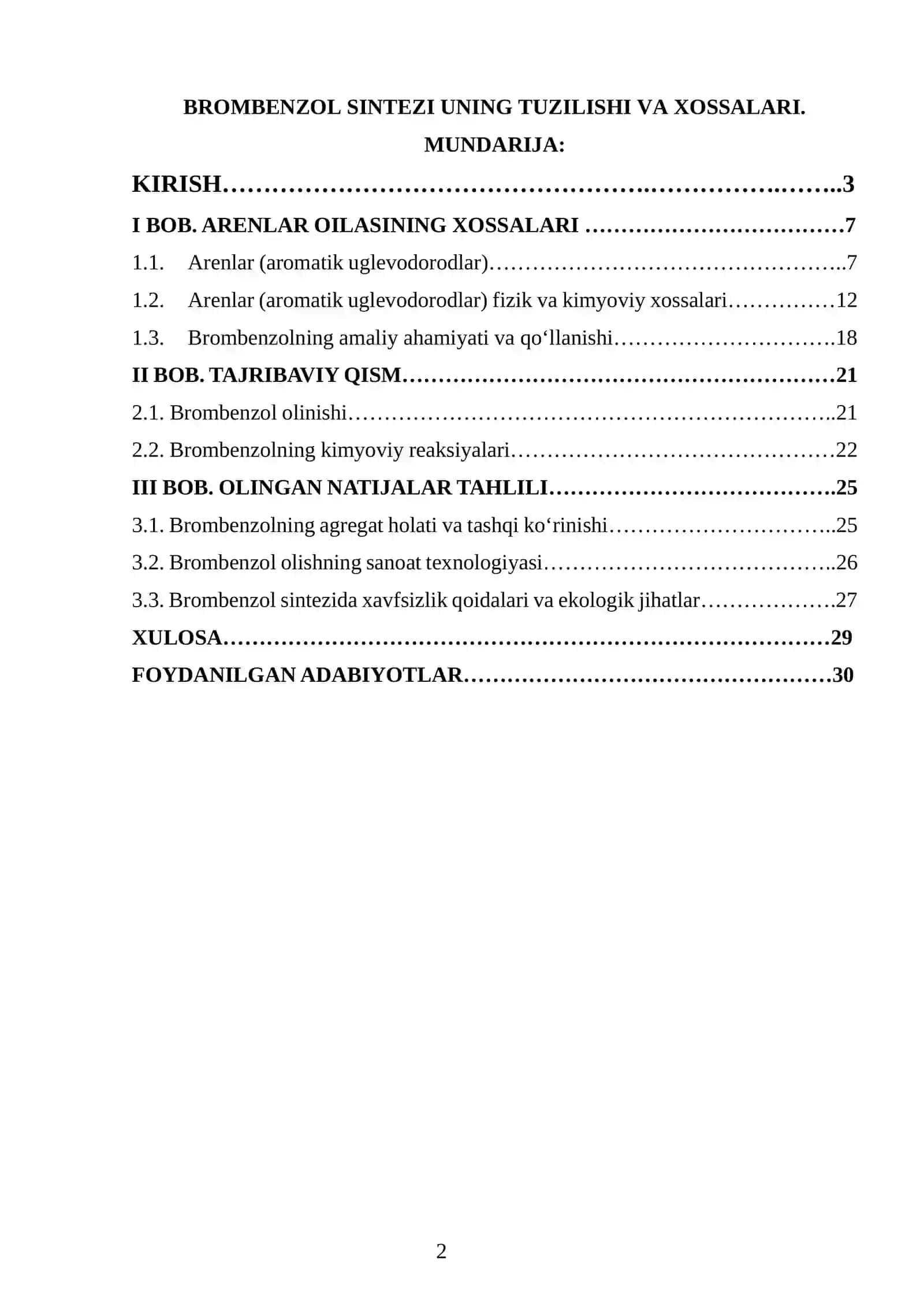 Brombenzol sintezi uning tuzilishi va xossalari. 2