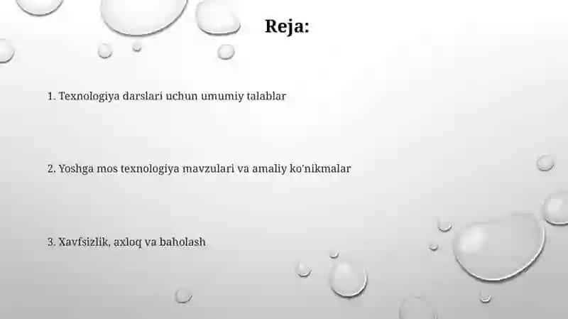 Texnologiya darslari uchun umumiy talablar 2