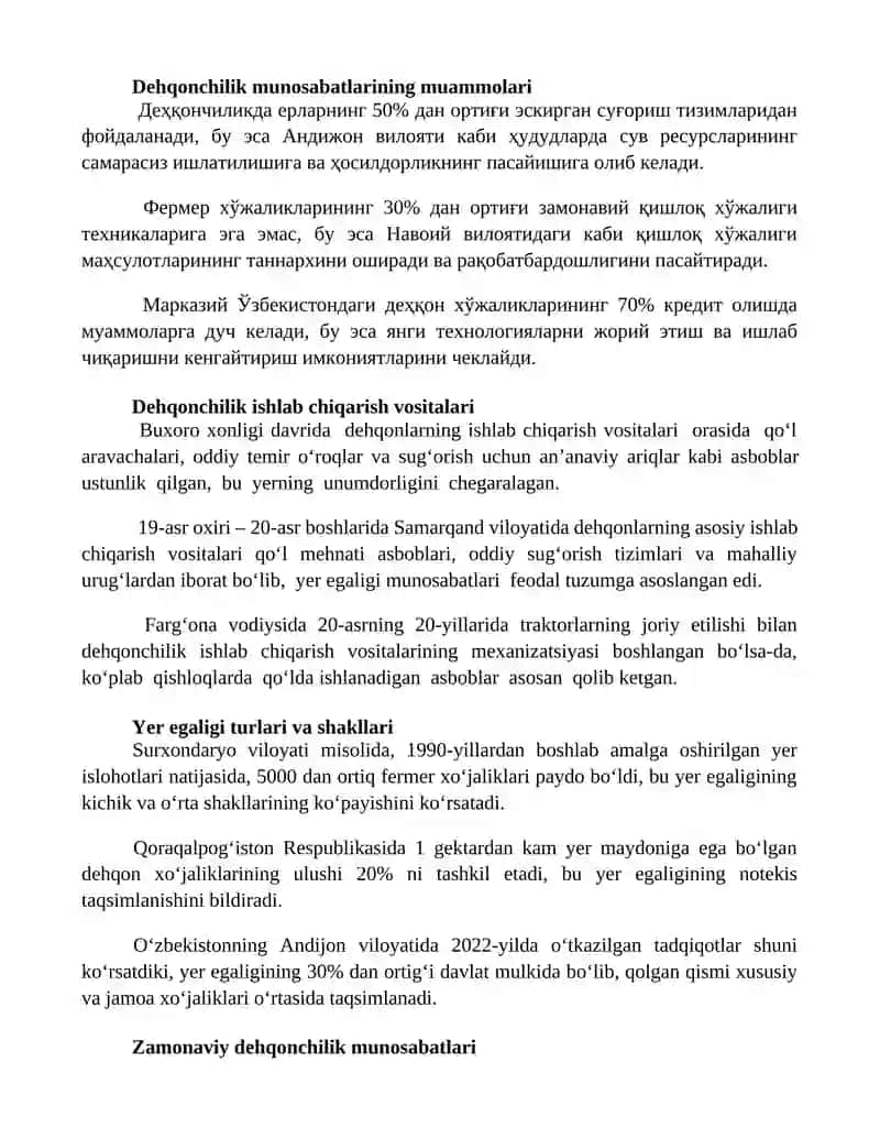 Agrar munosabatlar va ularning xususiyatlari 2