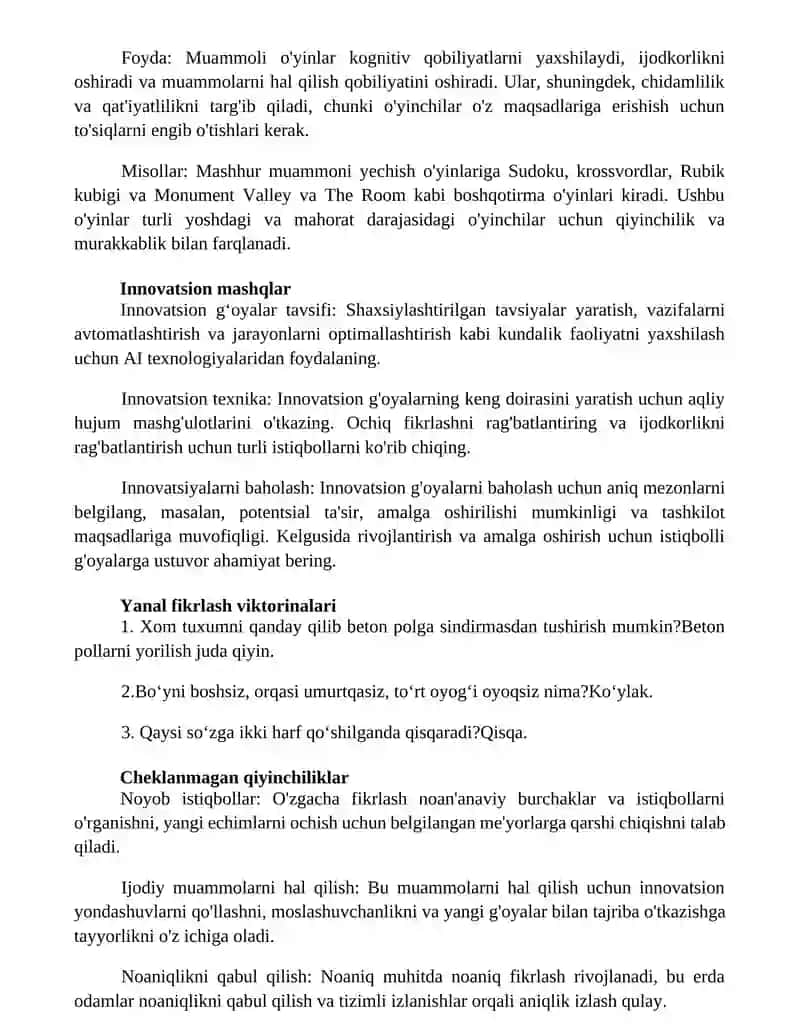 Ijodiy Testlaga Namunalar 2