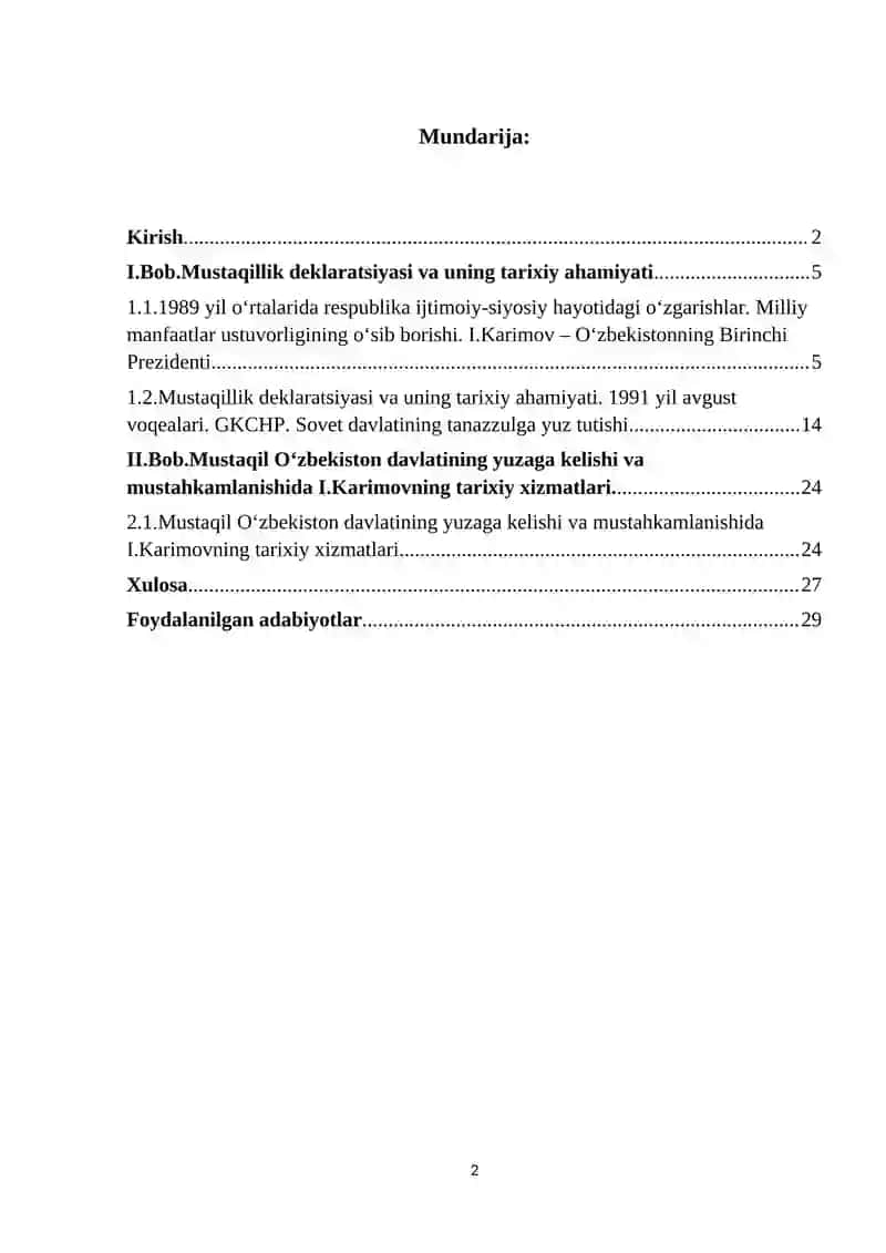 O'zbekiston Davlat Suverenitetining E'lon Qilinishi Kurs Ishi 2