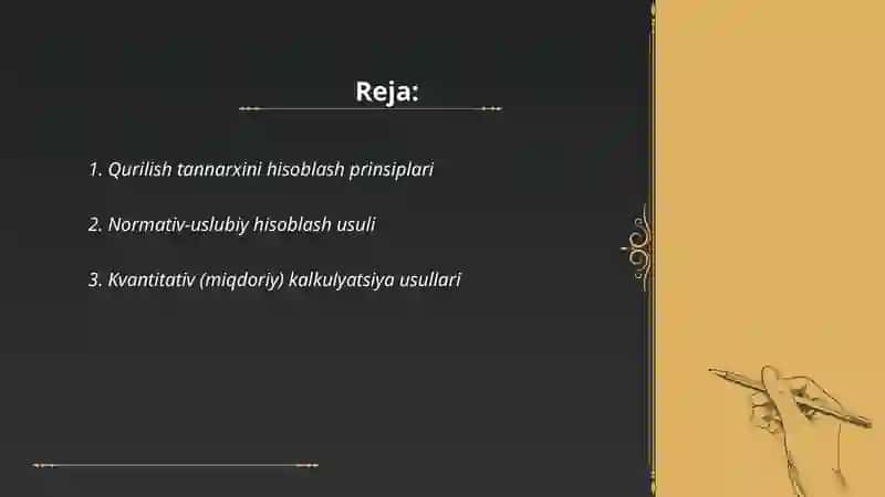 Qurilish ishlari tannarxini kalkulatsiya qilish usullari 2