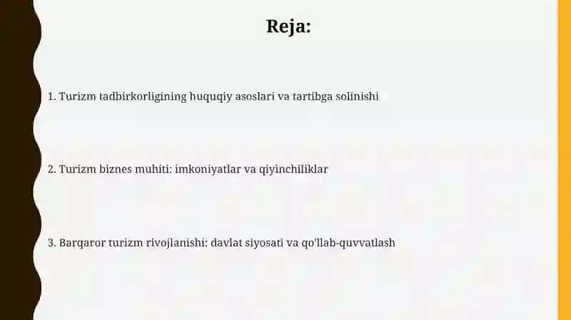 Turizm tadbirkorligida biznes-muhit va huquqiy asoslar 2
