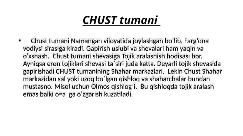 CHUST tumani Olmos qishlog’I shevasi 2