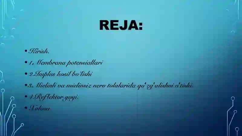 Neyronlarda nerv impluslarini hosil bo’lish mexanizmlari va nerv tolalari bo’ylab qo’zg’alishning o’tish mexanizmi 2