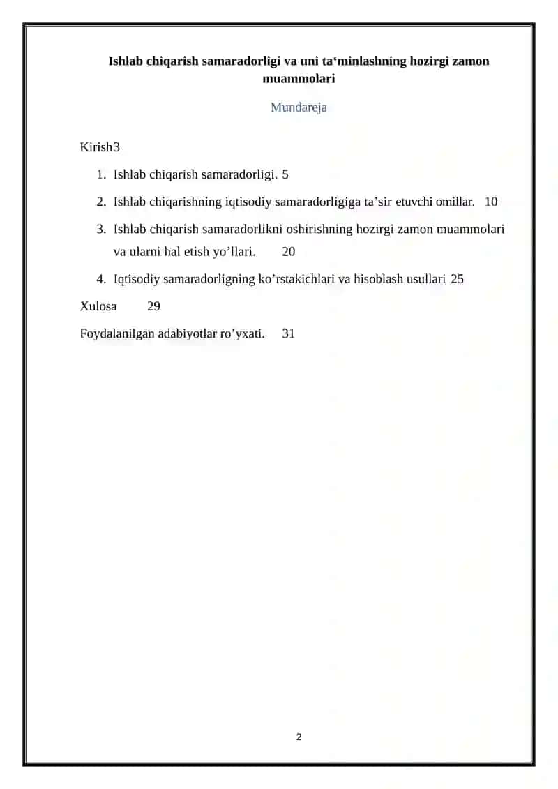 Ishlab chiqarish samaradorligi va uni ta‘minlashning hozirgi zamon muammolari 2
