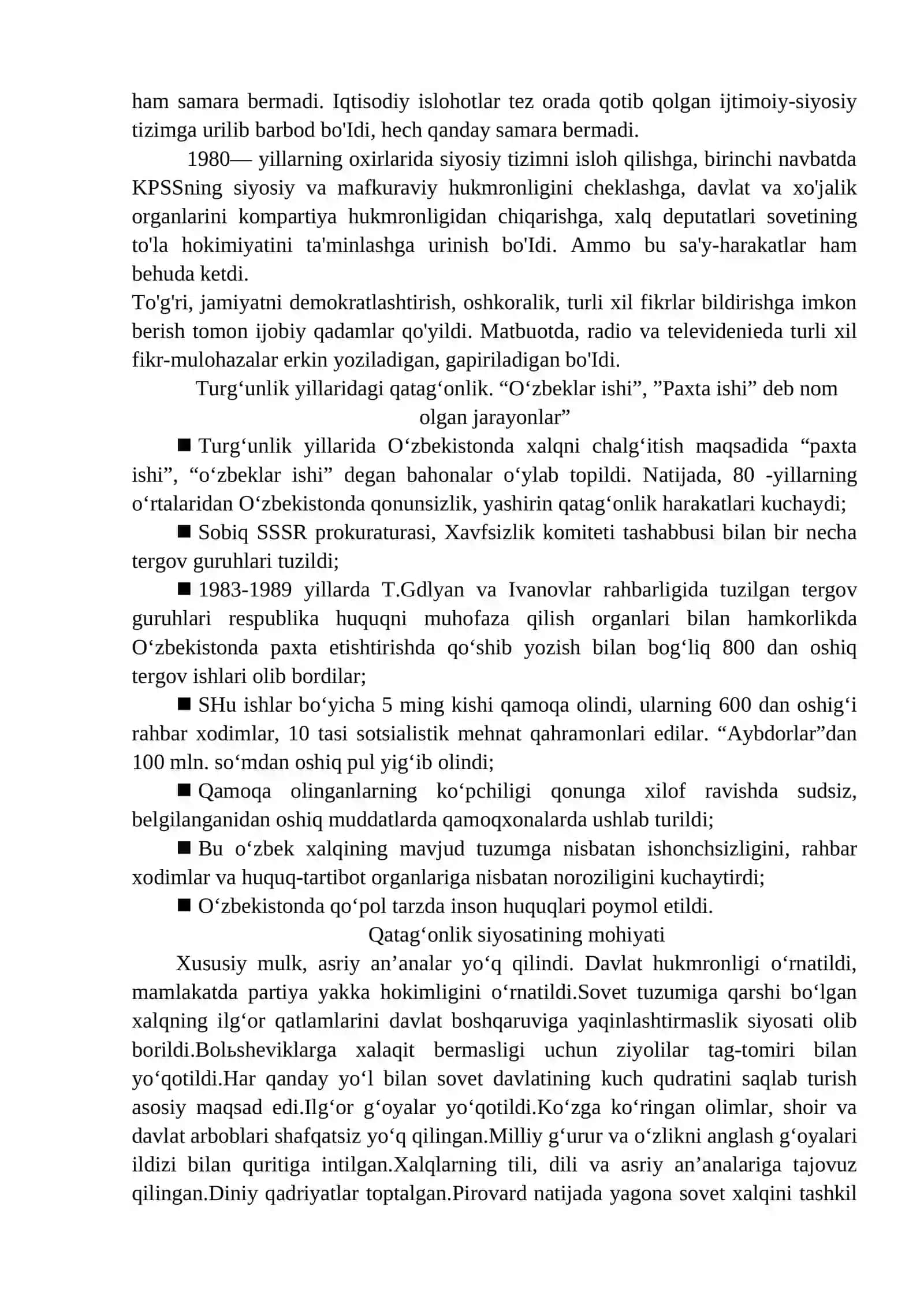 Mustaqillikka erishish arafasida O'zbekistondagi ijtimoiy-iqtisodiy jarayonlar 2