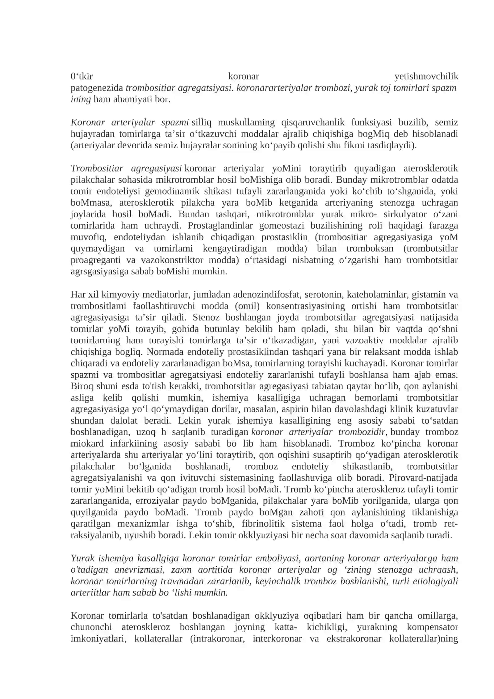 Yurak patologiyasi. Yurak ishemik kasalliklari. Aritmiyalar. Yurak gipertenziv kasalligi. Yurak klapanlari kasalliklari. Kardiomiopatiyalar. Perikard kasalliklari. Tugma yrak kasalliklari. Yurak usmalari 2