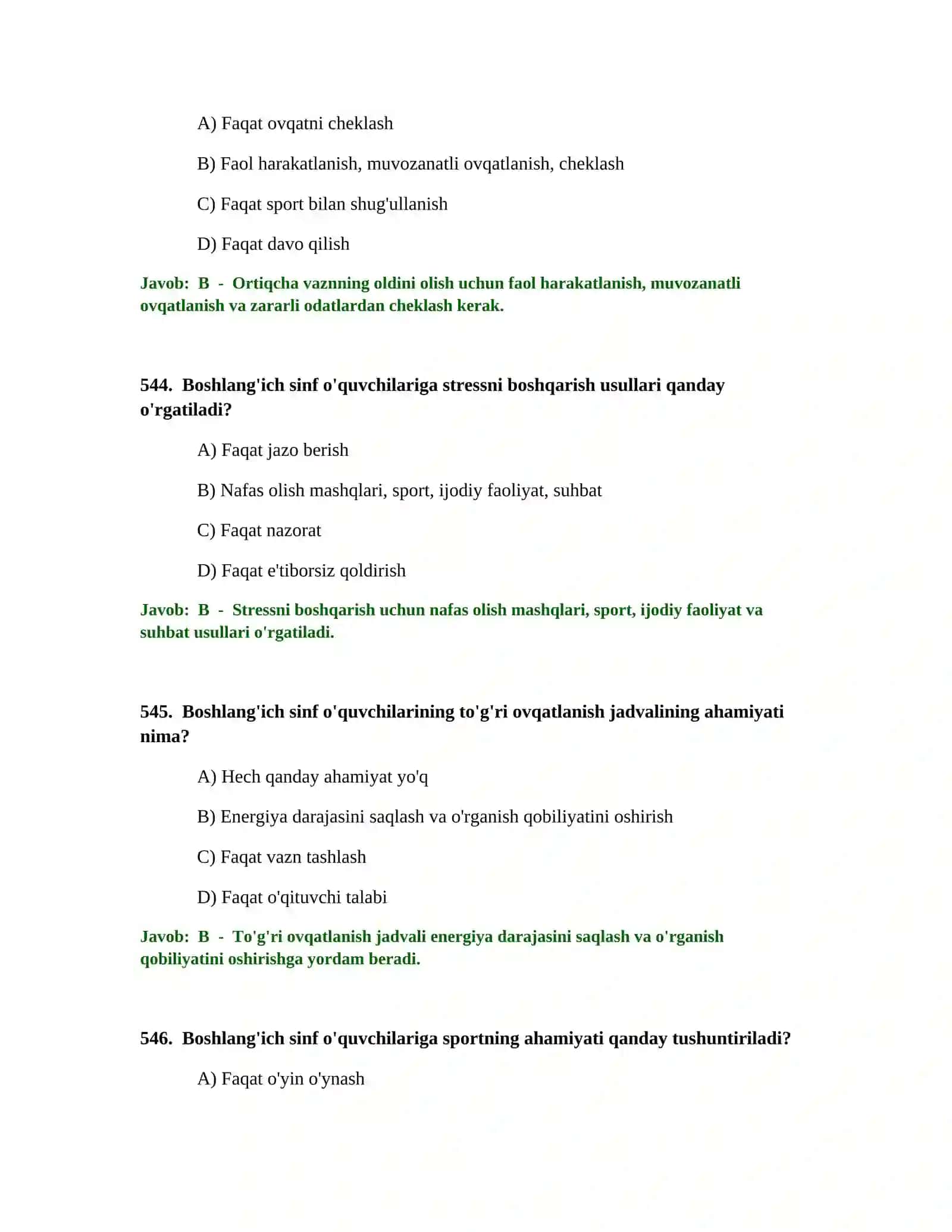 BOSHLANG'ICH TA'LIM O'QITUVCHISI TEST SINOVLARI 2