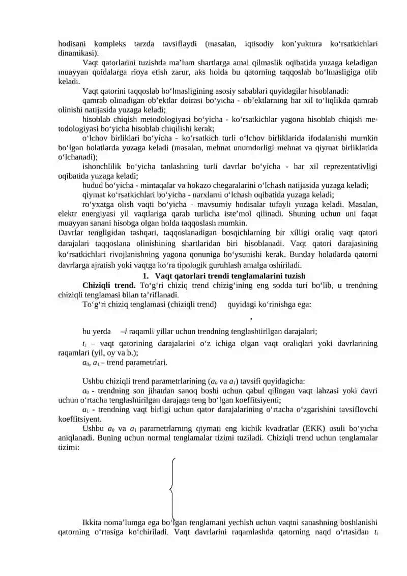 Vaqtli qatorlar va ularning tenglamalarini tuzish 2