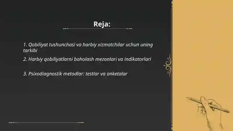 Harbiy xizmatchilarda qobiliyatlarni shakllanganligini aniqlash metodlari va rivojlantirish yoʻllari 2