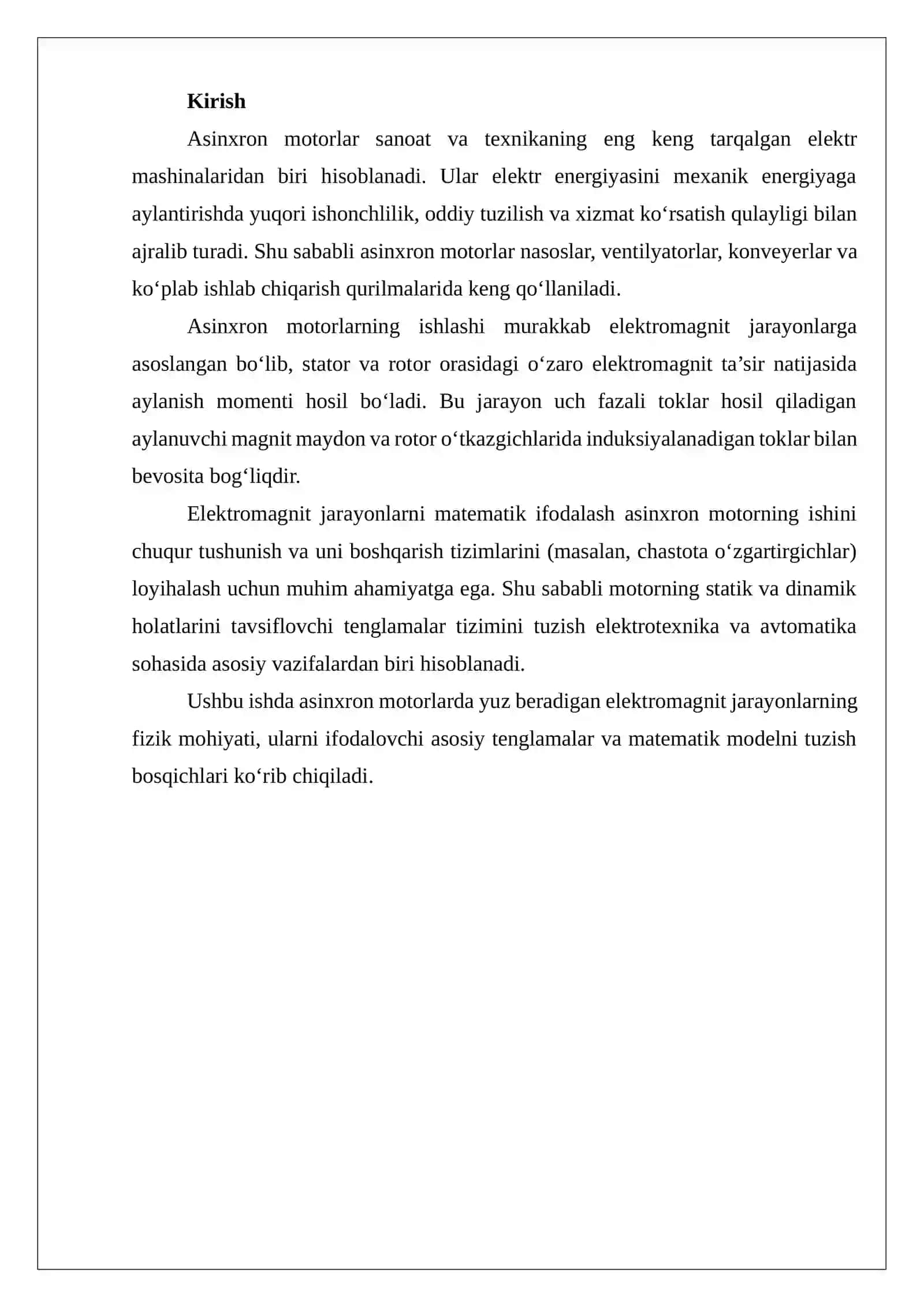 Asinxron motorlarda elektromagnit jarayonlarni tenglamasini tuzish 2