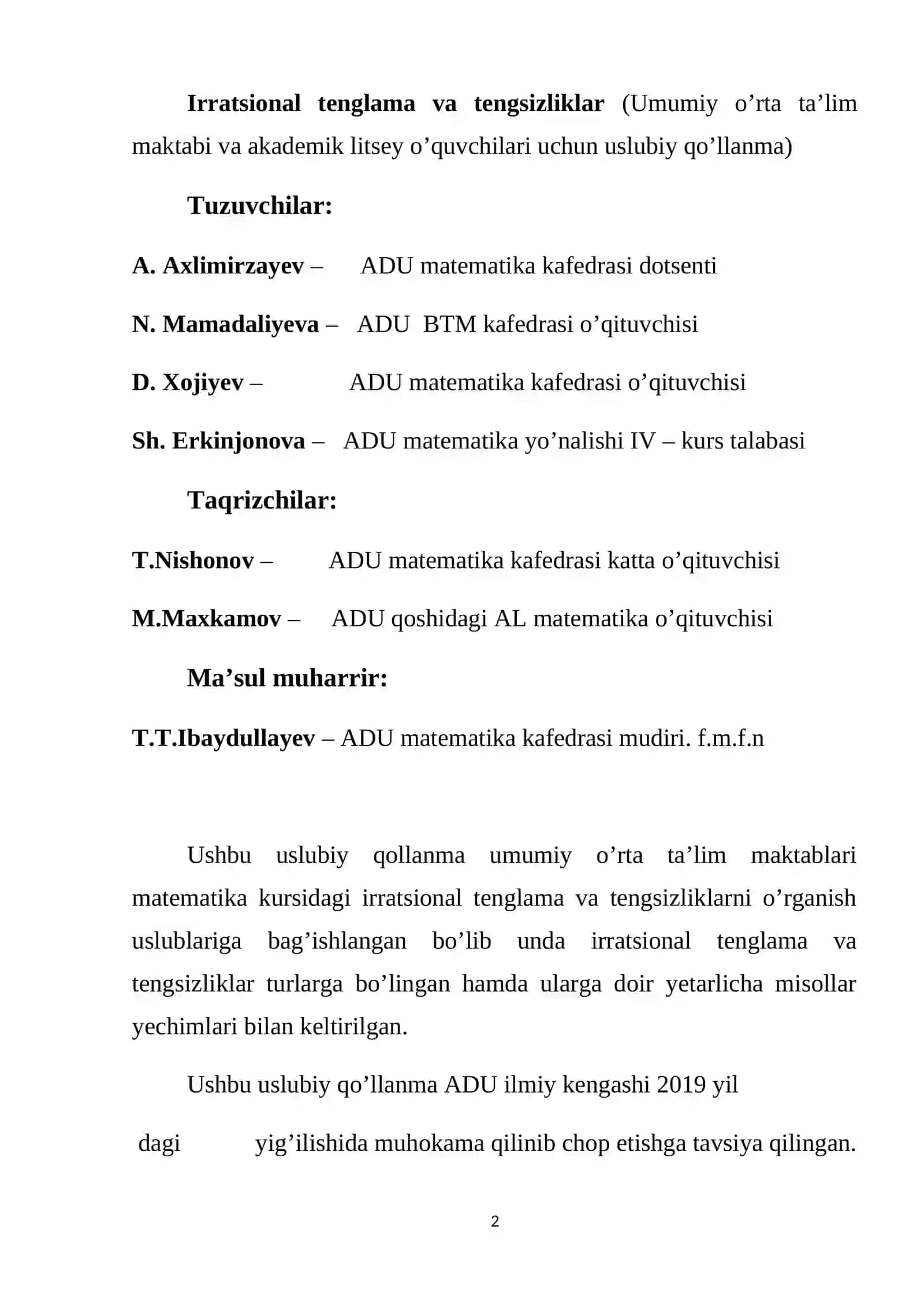Irratsional tenglama va tengsizliklar 2