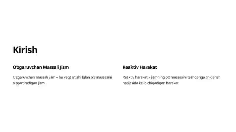 Oʻzgaruvchan Massali Jism Harakati: Reaktiv Harakat 2