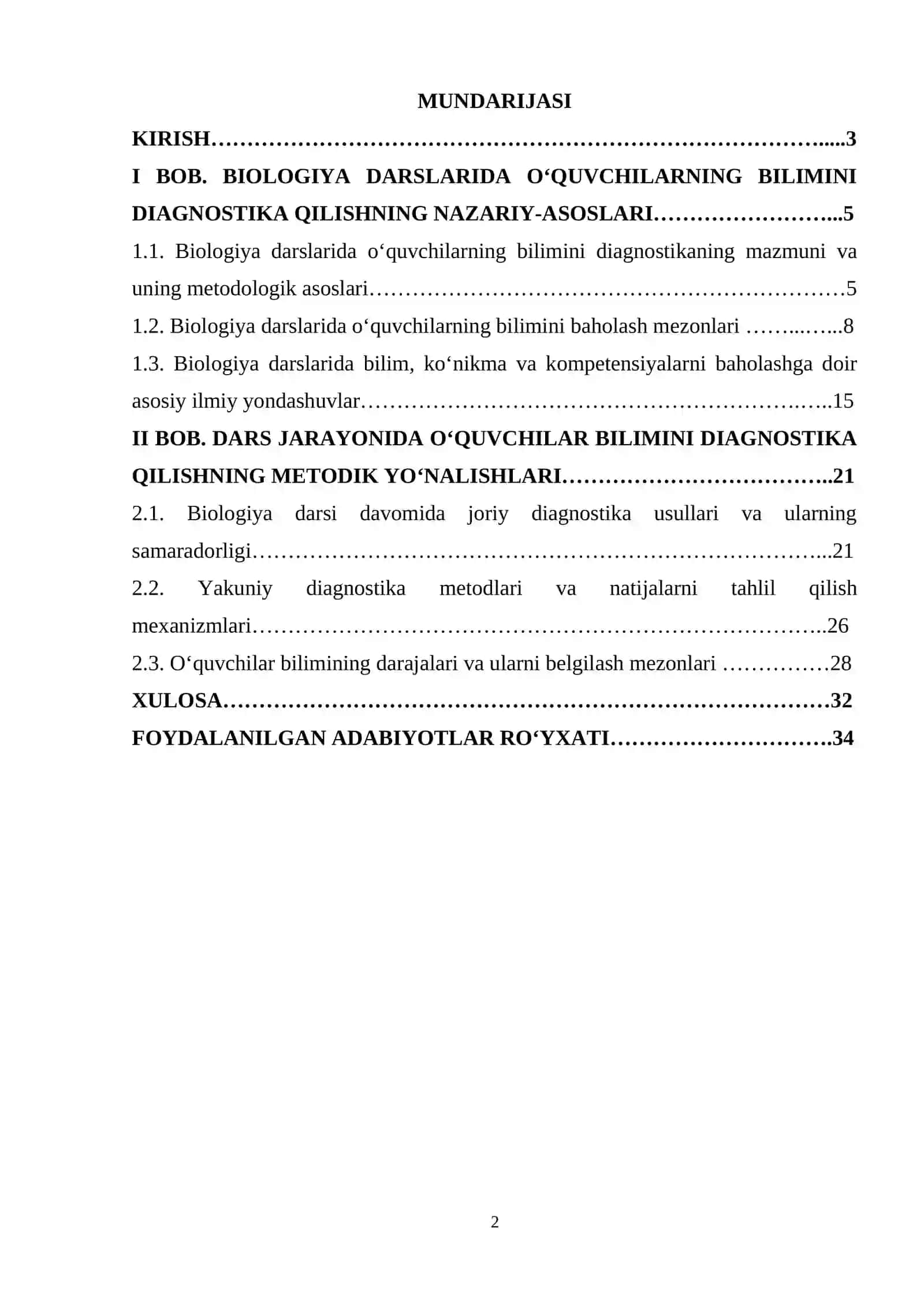 BIOLOGIYA KAFEDRASI DARS JARAYONIDA O‘QUVCHILARNING BILIMINI DIAGNOSTIKA QILISH 2