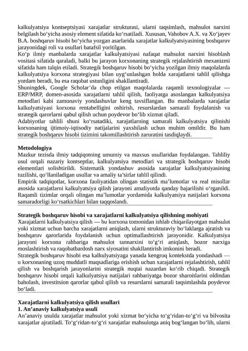 Strategik boshqaruv hisobida xarajatlarni kalkulyatsiya qilish 2