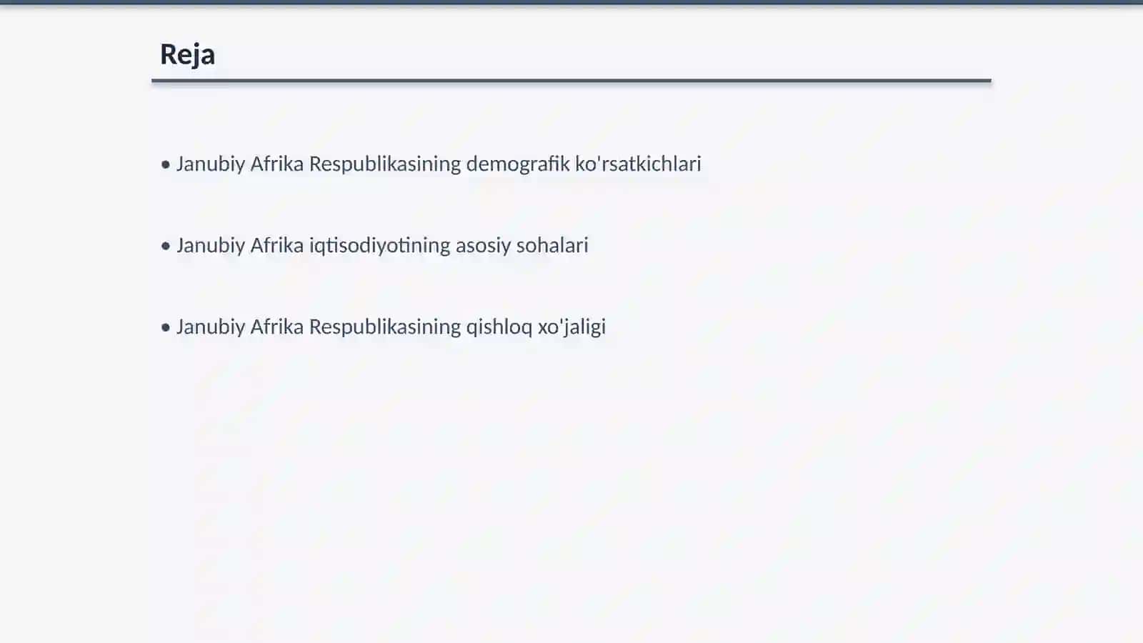Afrika mamlakatlari aholisi va xo'jaligi. Janubiy Afrika Respublikasi 2