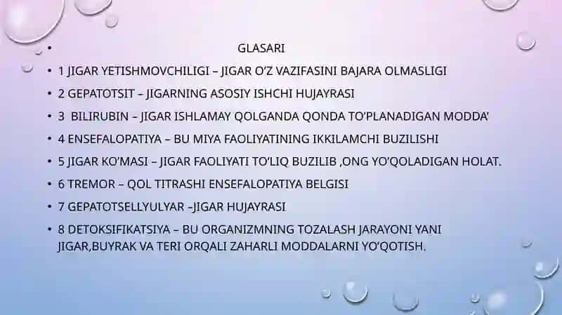 Jigar-hujayra yetishmovchiligi va jigar komasi vujudga kelishining biokimyoviy mexanizmlari va tashxisi 2