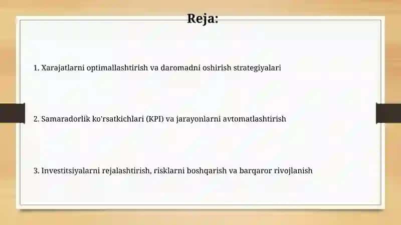 Xarajatlarni optimallashtirish va daromadni oshirish strategiyalari 2