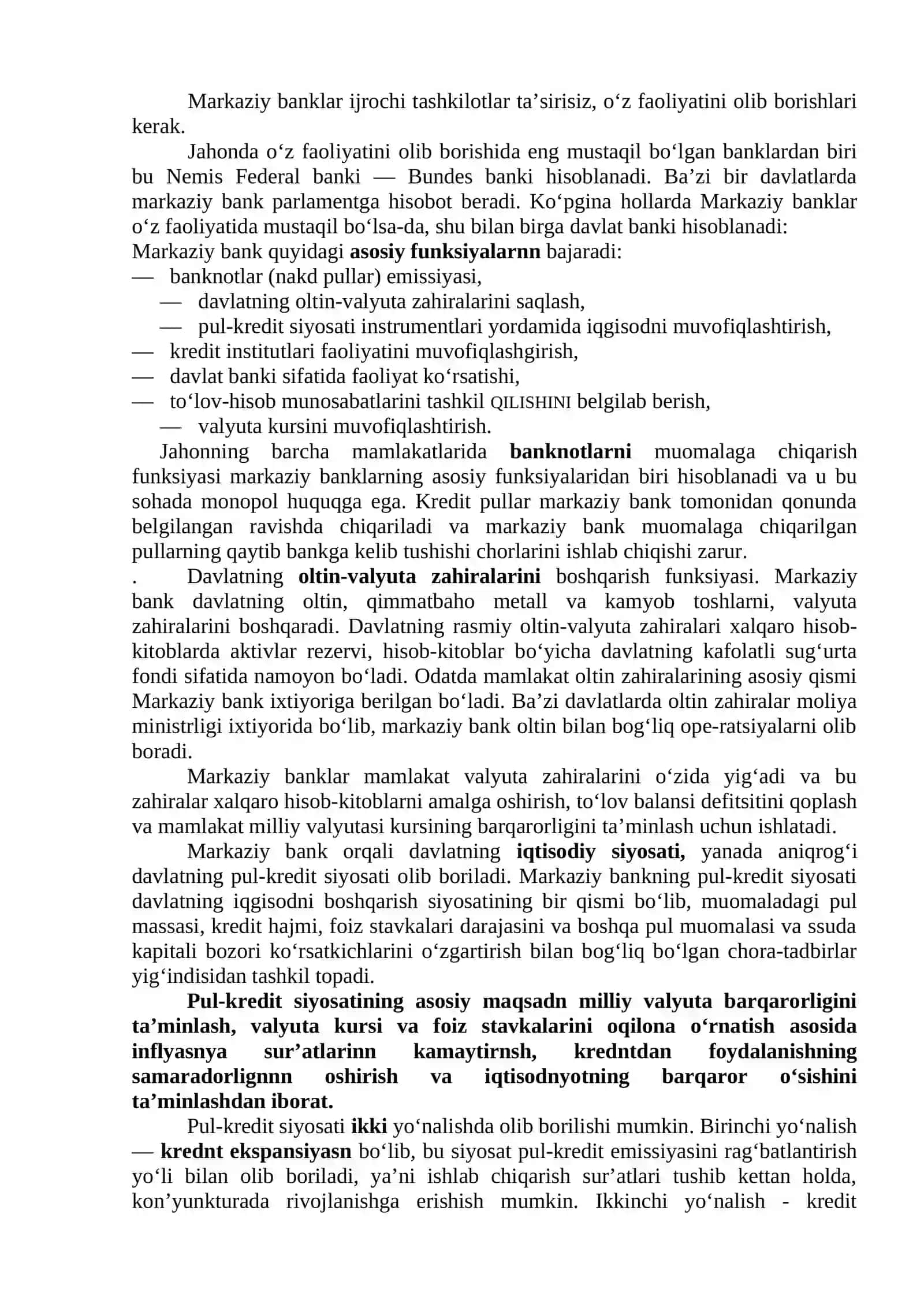 O‘zbekiston Respublikasi Markaziy banki: Pul-kredit siyosatini amalga oshirishdagi roli va funksiyalari 2