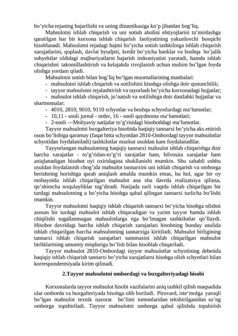 Tayyor mahsulot va uning sotilishini hisobga olish 2