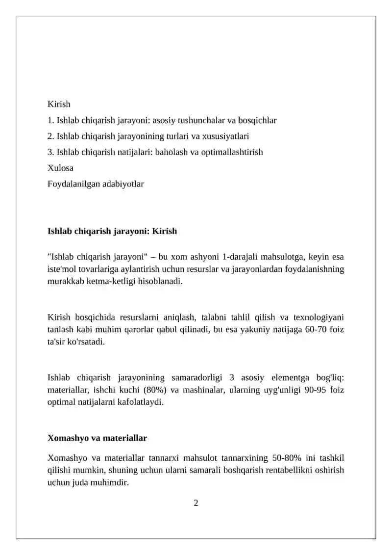 Ishlab chiqarish jarayoni va uning natijalari 2