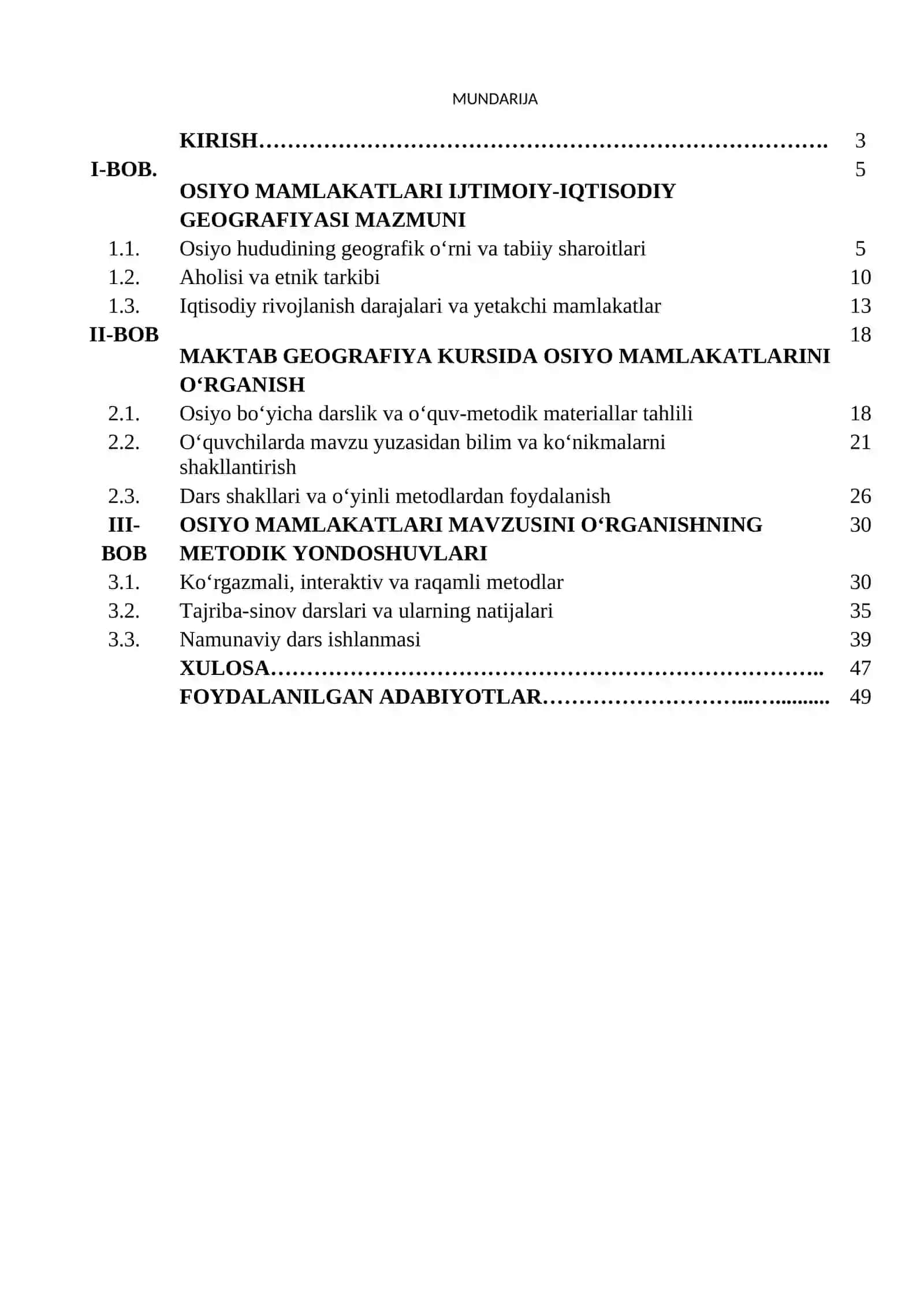 «Jahon ijtimoiy-iqtisodiy geografiyasi" kursida "Osiyo mamlakatlari mavzusini o'rganish metodikasi» 2