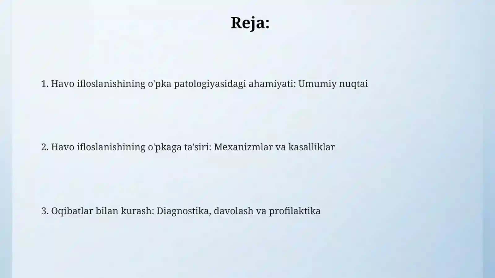 Havo ifloslanishining o'pka patologiyasidagi ahamiyati 2